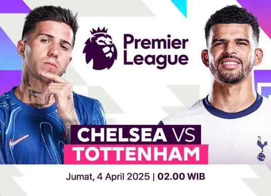 Link live streaming Chelsea vs Tottenham Hotspur di pekan 30 Premier League 2024-25. (Sumber: Vidio)