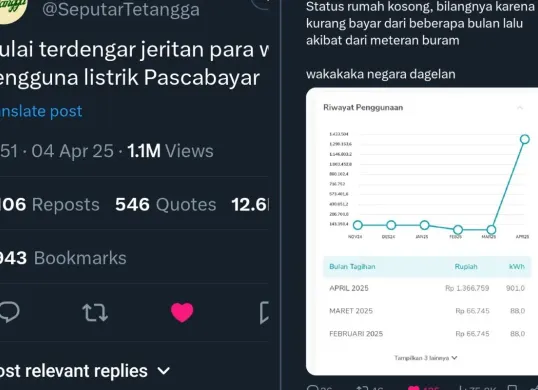 Keluhan tarif listrik mendadak melambung tinggi pasca discon (Sumber: X/@SeputarTetangga)