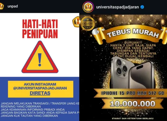 Akun Instagram Universitas Padjadjaran dihack (Sumber: Instagram/@unpad)