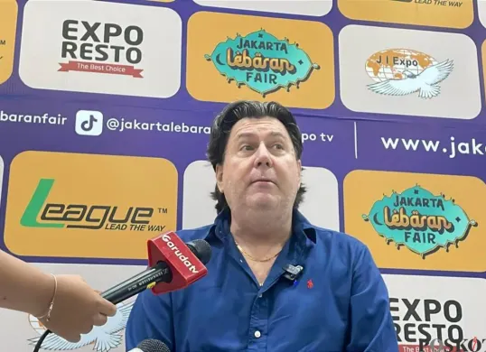 Marketing Director JIEXPO, Ralph Scheunemann, saat konpres penutupan JLF 2025 di JIEXPO Kemayoran, Jakarta Pusat, Minggu, 6 April 2025. (Sumber: Poskota/Pandi Ramedhan)