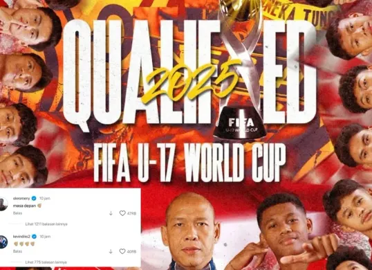 Kevin Diks dan Ole Romeny memberikan ucapan selamat atas lolosnya Garuda Muda ke Piala Dunia U17 2025. (IG timnas Indonesia)
