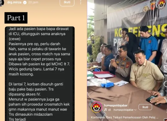 Pihak kepolisian telah menetapkan dokter PPDS tersebut sebagai tersangka dan langsung melakukan penahanan. (Sumber: Instagram/@drg.mirza)