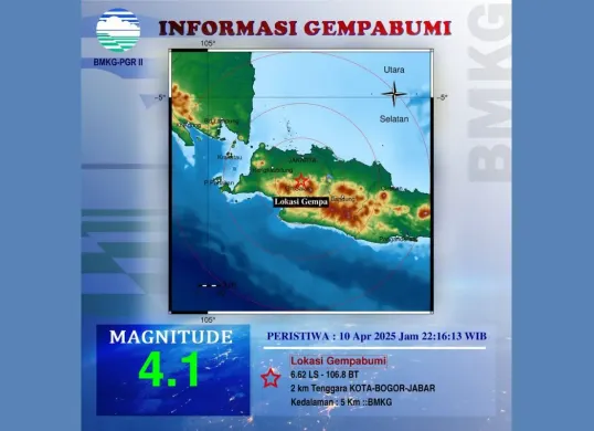 Gempabumi 4,1 magnitudo dirasakan (Sumber: X/@bmkgwilayah2)