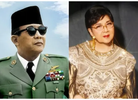 Kolase Titiek Puspa dengan Presiden Pertama RI Soekarno yang terpukau dengan suara dan penampilan Titiek muda saat menyanyi di Istana Negara. (Sumber: Kolase Dok Instagram Titiek Puspa)