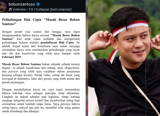 Hak cipta konten masak besar Bobon Santoso (Sumber: Instagram/@bobonsantoso)