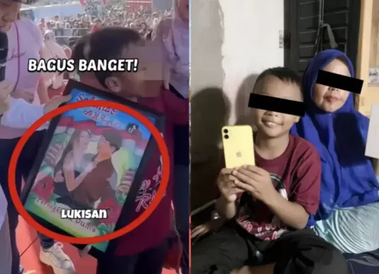 Lukisan bergambar Willie Salim dan Vilmei yang menjadi viral saat kunjungan ke Bengkulu, diklaim awalnya sebagai karya seorang anak SMA namun ternyata milik Julian Hawel Art. (Sumber: TikTok/vajarnoscam)
