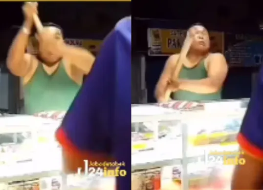 Momen seorang preman mengamuk hingga melakukan penganiayaan ke penjaga konter karena tidak diberikan saldo gratis. (Sumber: Tangkap Layar Instagram/@jabodetabek24info)