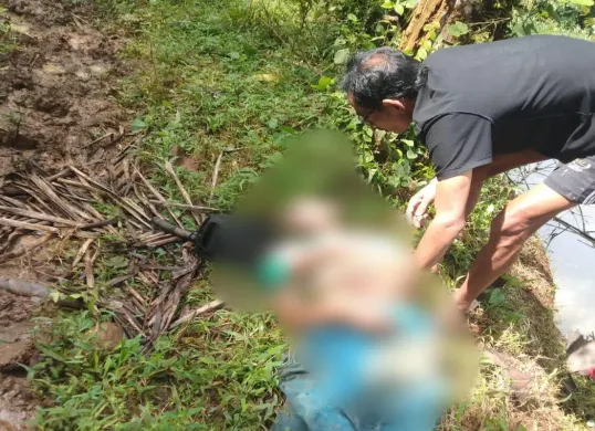 Warga Desa Karyawangi, Kecamatan Pulosari, Pandeglang, mengevakuasi jenazah penggembala kerbau di Kecamatan Pulosari, Pandeglang. (Sumber: Dok. Warga)