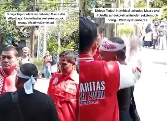 Ketua Umum Solidaritas Merah Putih Silfester Matutina diduga melakukan intimidasi terhadap peserta aksi yang menuntut keabsahan ijazah Jokowi. (Sumber: X@MasBRO_back)