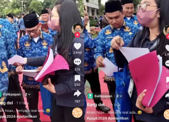 Viral beredar video ASN di Balikpapan yang selesai dilantik langsung ditawari pinjaman kredit dengan jaminan SK oleh sales. (Sumber: Tangkap layar TikTok/@bangdell)