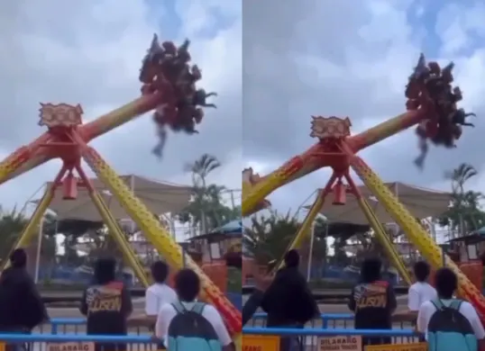 Pelajar 13 tahun yang terlempar dari wahana pendulum di Jatim Park 1 alami patah tulang dan diduga gara-gara sabuk pengaman terlepas. (Sumber: Tangkap Layar Instagram/@funnelmedia)