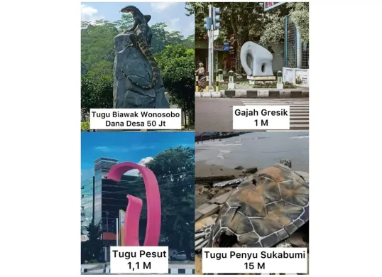 Tugu Biawak Wonosobo dibangun dengan anggaran Rp50 juta dari Dana Desa, jauh lebih murah dibandingkan patung-patung lain seperti Patung Penyu di Sukabumi yang menelan biaya Rp7,5 miliar. (Sumber: Capture @moodjakarta)