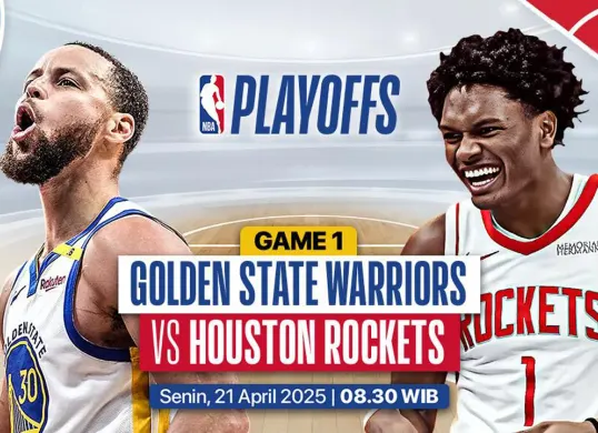 Link live streaming Golden State Warriors vs Houston Rockets di game 1 playoffs NBA 2025. (Sumber: Vidio)