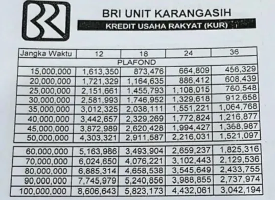 Tabel pinjaman KUR BRI 2025. (Sumber: Poskota/Faiz)