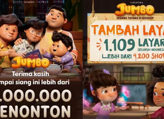 Film animasi Jumbo tembus 6 juta penonton dalam 22 hari, kini masuk jajaran film Indonesia terlaris sepanjang masa. (Sumber: Capture  @visinemaid)