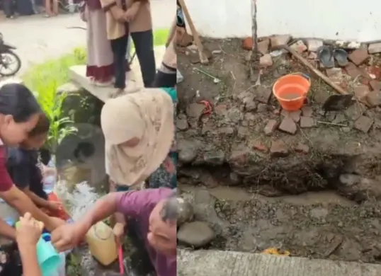 Video viral di media sosial di mana warga berbondong-bondong mengambil air misterius yang dianggap berkah. (Sumber: X/@Pai_C1)