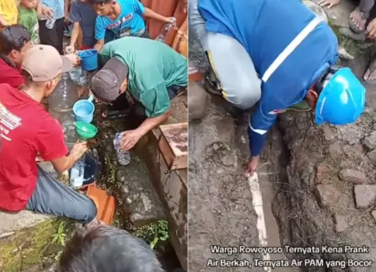 Warga Pekalongan rebutan air yang muncul dari dalam tanah yang diklaim sebagai air berkah. (Sumber: Tangkap Layar Instagram/@medsos_rame)