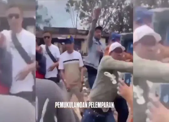 Ormas diduga lakukan pemukulan terhadap ibu-ibu di Sukahaji Bandung terkait sengketa lahan. (Sumber: X/@bacottetangga__)