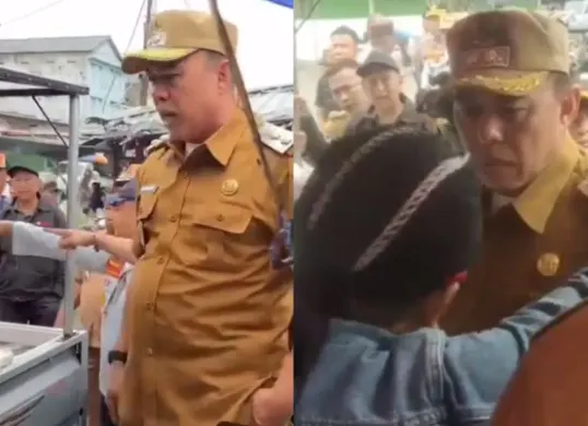 Wakil Bupati Tulang Bawang, Lampung, Hankam Hasan nyaris adu jotos dengan pedagang. (Sumber: Tangkap Layar Facebook/Syah Dati)