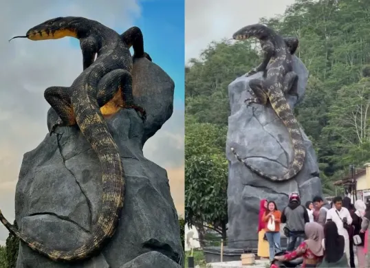 Heboh, patung biawak realistik di Wonosobo cuma Rp50 juta kini ramai dikunjungi warga. (Sumber: Instagram/@kangdolanwsb)
