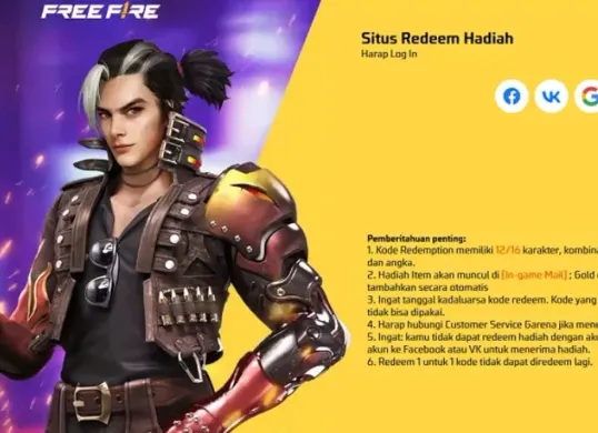 Kode redeem FF terbaru hari ini, Senin, 16 Maret 2026. (Sumber: Garena)