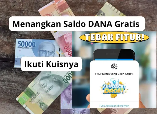 Kuis berhadiah saldo DANA gratis dari aplikasi dompet elektronik. (Canva)