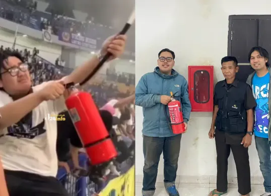 Suporter yang menyemprotkan APAR di stadion GBLA meminta maaf dan siap bertanggungjawab. (Sumber: Instagram/@jabodetabek24info; X/@v_v_frontline_pc)