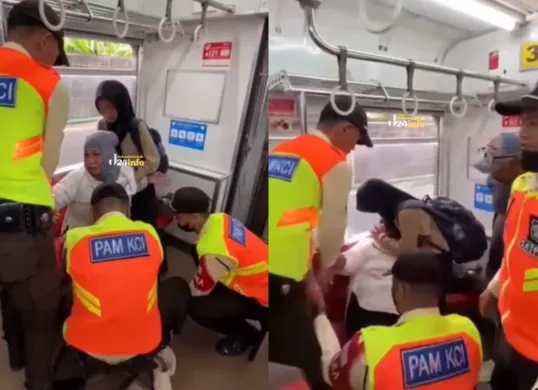 Seorang wanita penumpang KRL rute Tanah Abang-Rangkasbitung diduga kesurupan. (Sumber: Tangkap Layar Instagram/@jabodetabek24info)