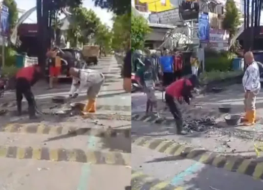 Polisi tidur empat baris di Klaten dibongkar seusai viral dan menuai kritikan. (Sumber: Tangkap Layar X/@Jateng_twit)