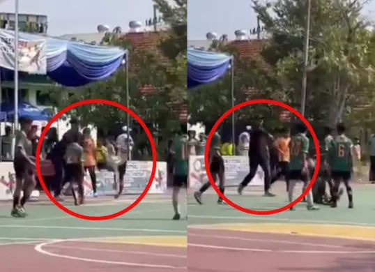 Momen seorang anak SD dibanting oleh pelatih tim lawan saat melakukan selebrasi futsal. (Sumber: Tangkap Layar X/@FiinaDu)