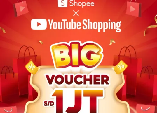 Promo voucher gratis belanja hingga Rp1 juta bisa didapatkan dari kolaborasi Shopee x YouTube Shopping. (Sumber: Shopee)