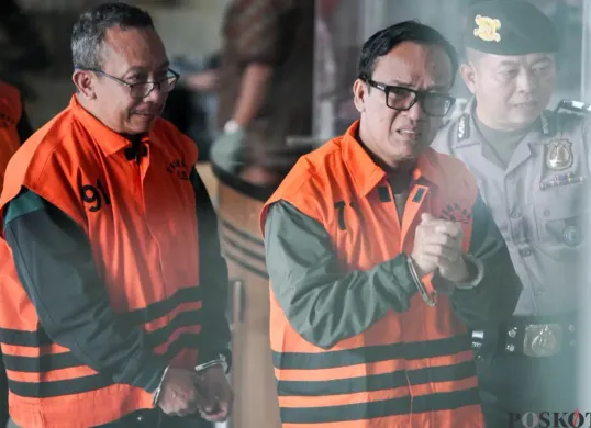 Wamenaker Immanuel Ebenezer ditetapkan KPK sebagai tersangka kasus pemerasan di Gedung Merah Putih, Kelurahan Guntur, Kecamatan Setiabudi, Jakarta Selatan, Jumat, 22 Agustus 2025. (Sumber: Poskota/Bilal Nugraha Ginanjar)