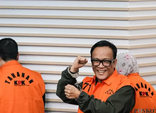 Potret Noel Ebenezer menggunakan baju tahanan KPK (Sumber: Poskota/Bilal Nugraha Ginanjar)