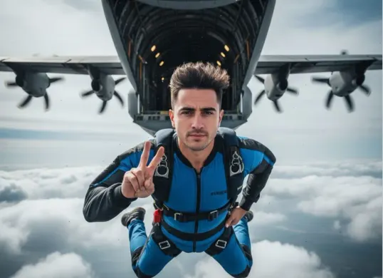 Foto skydiving spektakuler dengan prompt gemini ai (Sumber: Gemini AI)