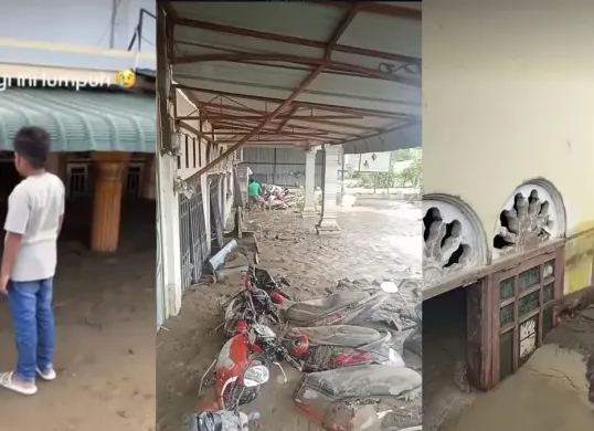 Sejumlah rumah warga di Aceh tertutup endapan lumpur mengeras pasca banjir besar, menyulitkan proses pembersihan dan evakuasi. (Sumber: Instagram/@indotodays)