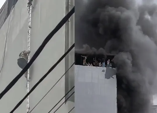 Gedung Terra Drone terbakar (Sumber: Youtube/Poskota)
