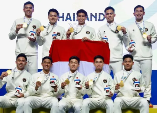Sea Games 2025, Perolehan medali emas cabor bulu tangkis beregu putra. (Sumber: Instagram/@badminton.ina)