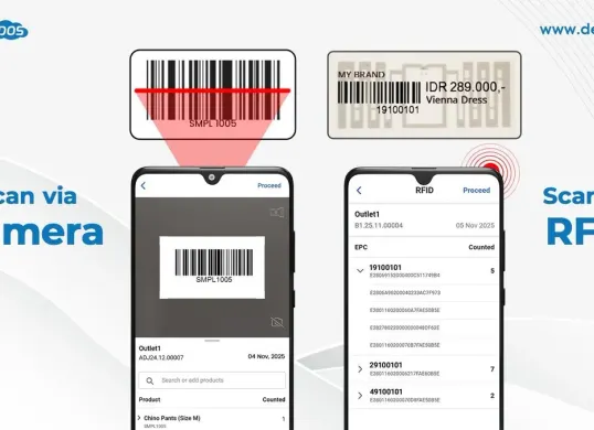 Fitur scanner stok opname DealPOS yang memungkinkan proses pemindaian menggunakan kamera smartphone atau teknologi RFID untuk mempercepat dan meningkatkan akurasi audit stok. (Sumber: Istimewa)