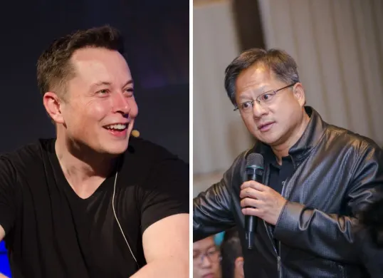 Elon Musk (kiri) dan Jensen Huang (kanan). (Sumber: Wikimedia Commons)
