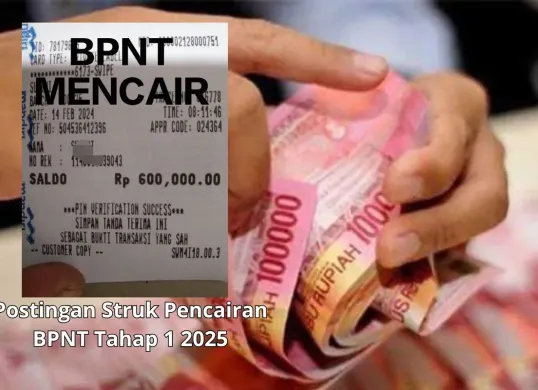Seorang KPM memposting struk pencairan bansos BPNT tahap 1 2025 di akun Facebook. (Sumber: Poskota/edited by Syifa Luthfiyah)