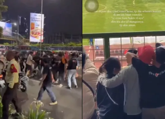 Potongan kerusuhan supporter dan dugaan pemerasan selama dan setelah laga Persib Bandung melawan Persija Jakarta, Minggu 17 Februari 2025. (Sumber: (X/@BaseBDG/@JhonSitorus_18))