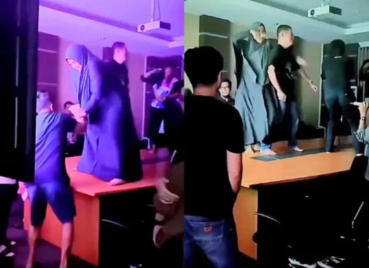 Momen sejumlah pegawai PUPR di Kutai Timur berjoget dan saweran di atas meja rapat. (Sumber: Tangkap Layar X/@Cand09)
