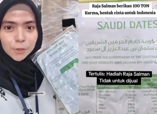 Raja Salman bagikan 100 ton kurma untuk masyarakat Indonesia. (Sumber: TikTok/@bilasalsabiila)