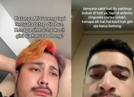 tren 'kenapa hal kecil harus bohong' jadi tempat curhatan warganet. (Sumber: TikTok/@farhanzubedi dan @mamangosa)