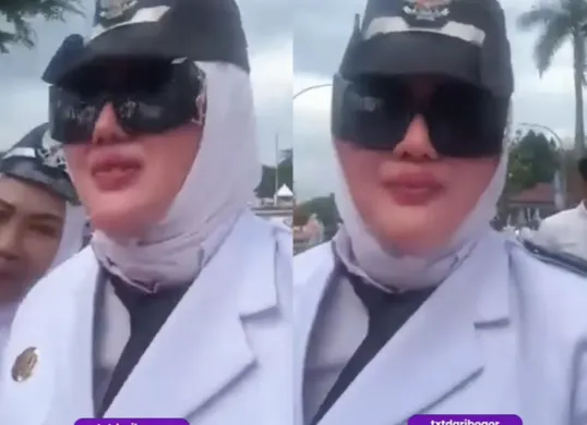 Seorang Kades Pamijahan, Bogor menertawakan bingkisan nasi kotak seusai acara Bupati Bogor. (Sumber: Tangkap Layar Instagram/@funnelmedia)