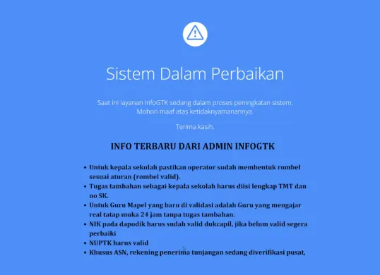 Proses validasi TPG tahap 1 sedang berlangsung. Pastikan NIK dan NUPTK Anda sudah valid! (Sumber: Istimewa)