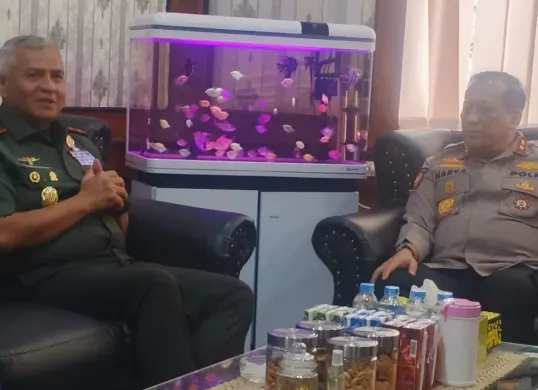 Pertemuan Pangdam VI/Mulawarman, Mayjen Rudy Rachmat Nugraha dan Kapolda Kalimantan Utara, Irjen Hary Sudwijanto. (Sumber: Dok. Pangdam VI/Mulawarman)