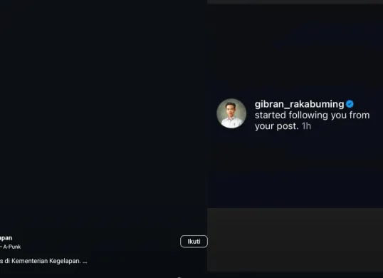 Akun Wapres Gibran Rakabuming Raka ketahuan mem-follow akun Kementerian Kegelapan. (Sumber: Capture @KementerianKegelapan)