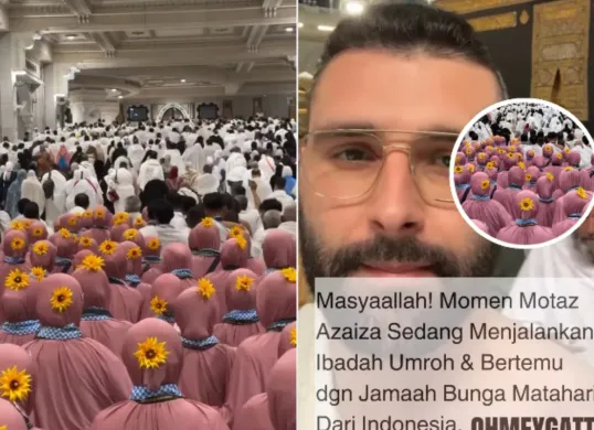 Jurnalis asal Palestina, Motaz Azaiza mengabadikan momen jemaah asal Indonesia yang miliki penampilan menarik. (Sumber: Instagram/@ohmeygatt)