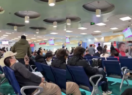 Deretan pasien yang berada di salah satu rumah sakit di China dan diduga sedang memeriksakan diri terkait virus influenza tipe A dan HMPV. (X/@COVID19_disease) (Sumber: X | Foto: -)